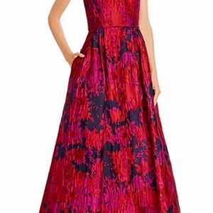 Aidan Mattox Vibrant Red, Purple and Navy Maxi Dress-Size 0 US